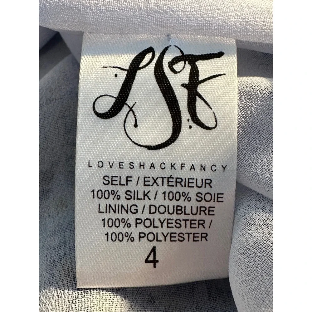 LoveShackFancy Silk‎ Midi Dress Size 4 Blue Floral Ruffle High-Low Romantic Boho